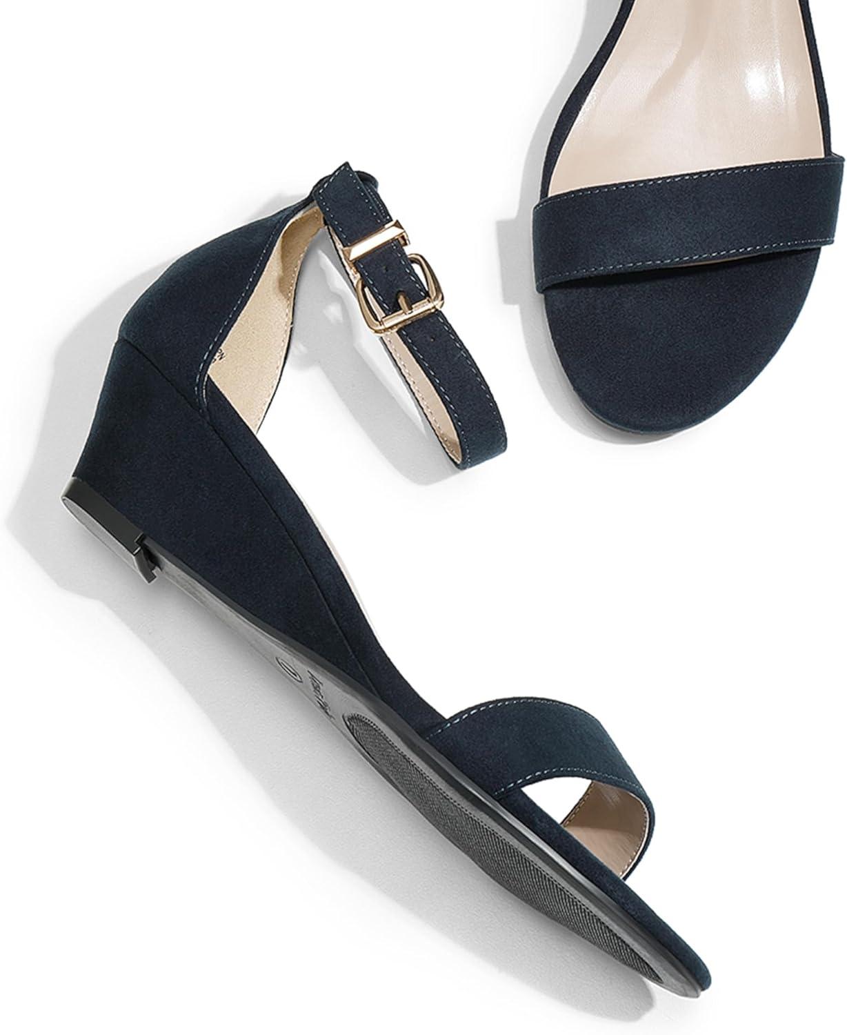 imageDREAM PAIRS Womens Ingrid Ankle Strap Low Wedge SandalNavysuede1