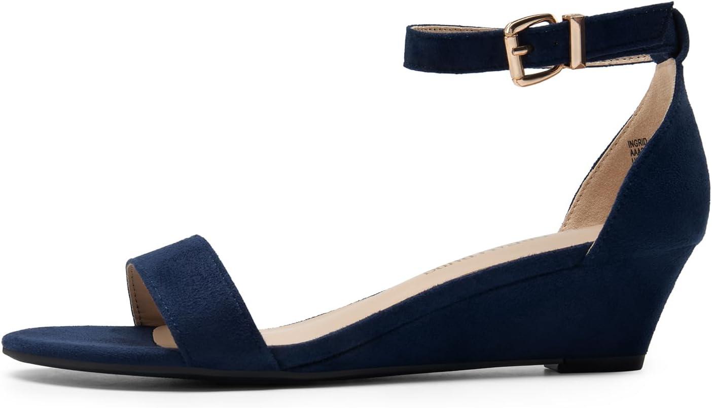imageDREAM PAIRS Womens Ingrid Ankle Strap Low Wedge SandalNavysuede1