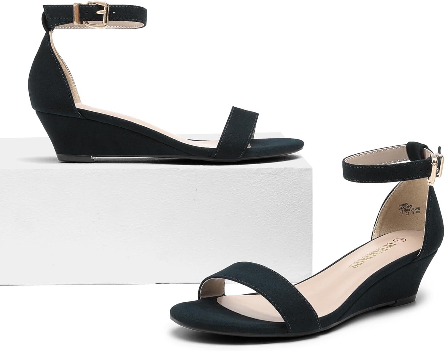 imageDREAM PAIRS Womens Ingrid Ankle Strap Low Wedge SandalNavysuede1