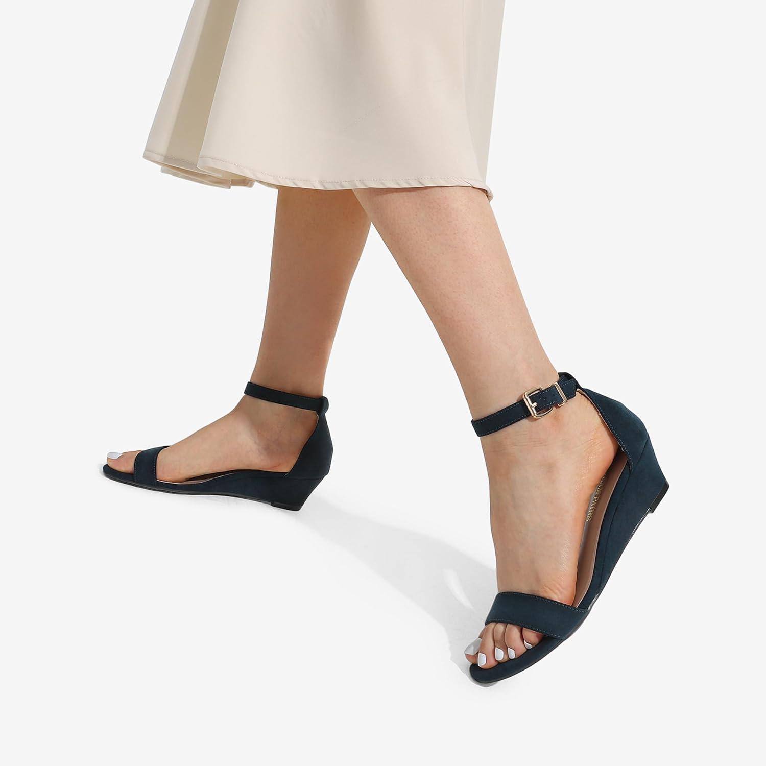 imageDREAM PAIRS Womens Ingrid Ankle Strap Low Wedge SandalNavysuede1