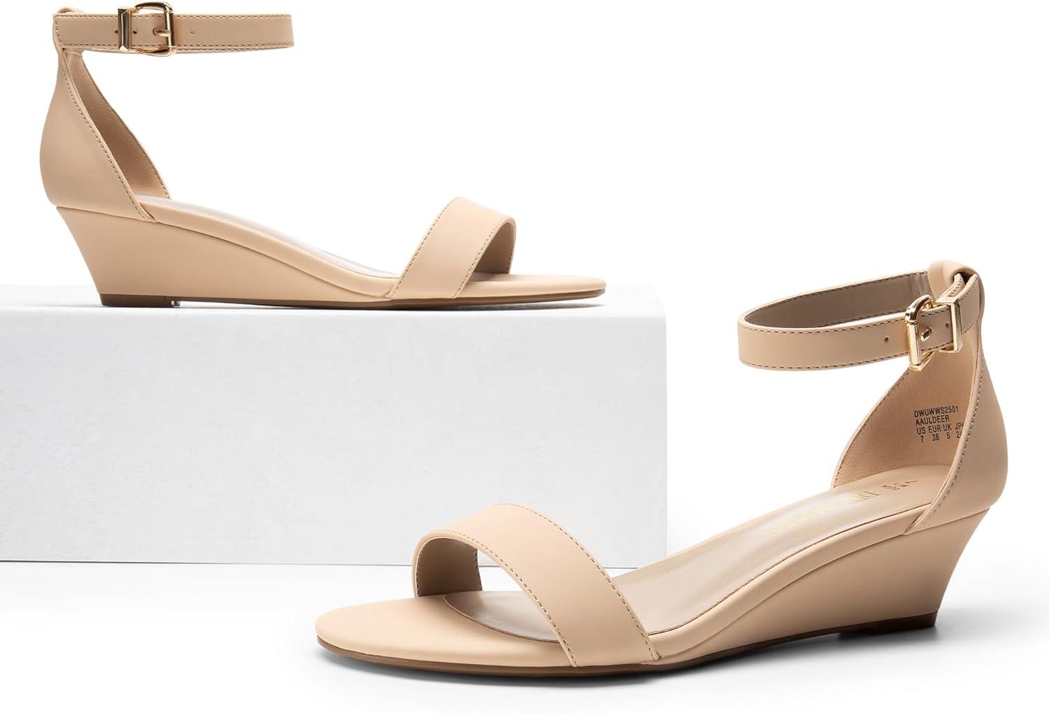 imageDREAM PAIRS Womens Ingrid Ankle Strap Low Wedge SandalNude