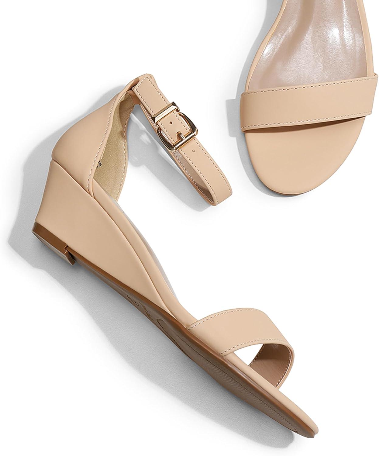 imageDREAM PAIRS Womens Ingrid Ankle Strap Low Wedge SandalNudeNubuck