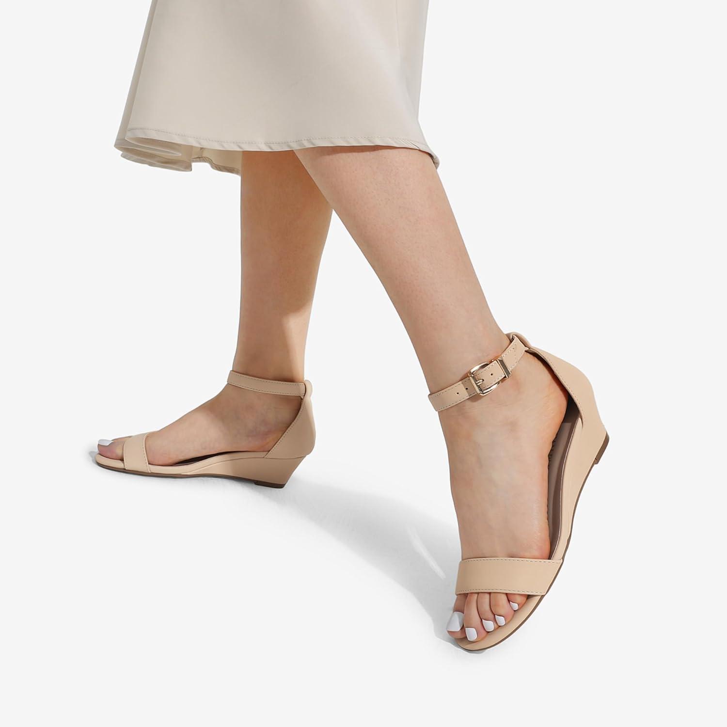 imageDREAM PAIRS Womens Ingrid Ankle Strap Low Wedge SandalNudeNubuck