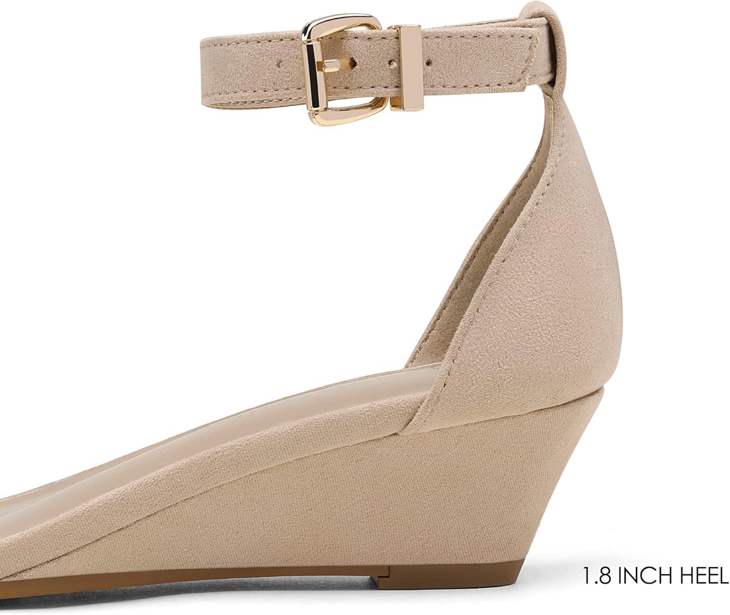 imageDREAM PAIRS Womens Ingrid Ankle Strap Low Wedge SandalNudeSuede