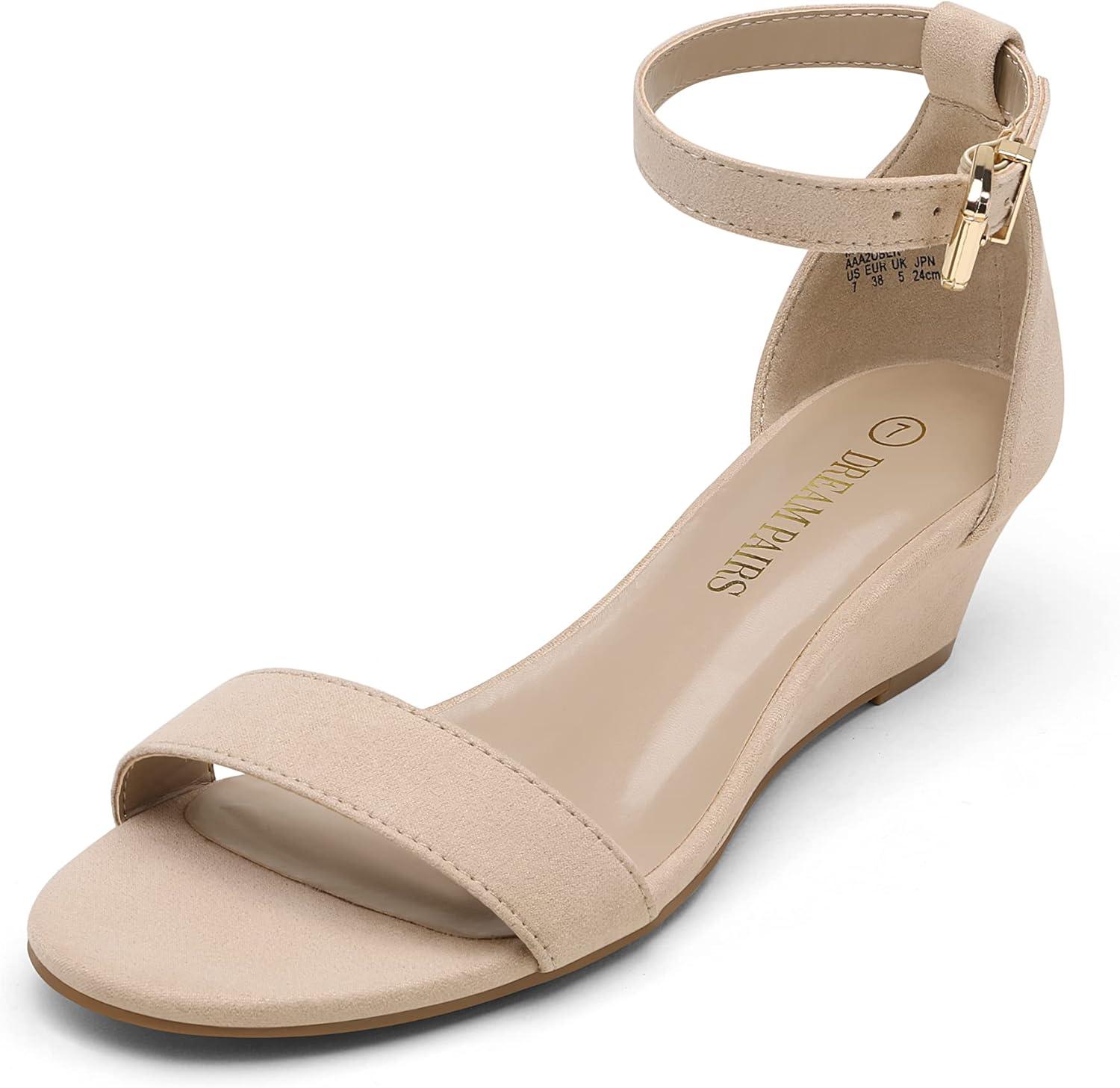 imageDREAM PAIRS Womens Ingrid Ankle Strap Low Wedge SandalNudeSuede