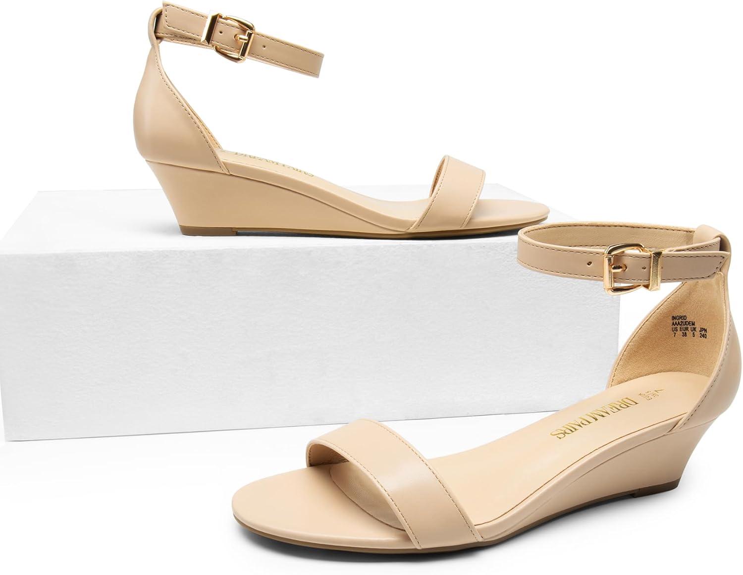 imageDREAM PAIRS Womens Ingrid Ankle Strap Low Wedge SandalNudepu1