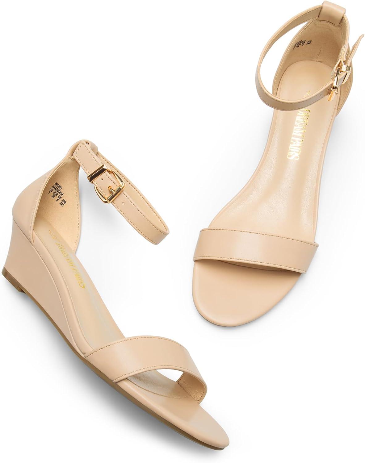 imageDREAM PAIRS Womens Ingrid Ankle Strap Low Wedge SandalNudepu1