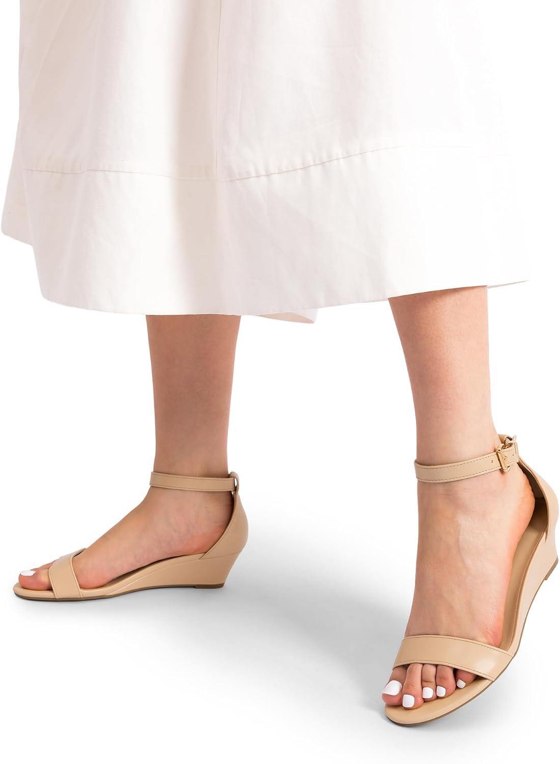 imageDREAM PAIRS Womens Ingrid Ankle Strap Low Wedge SandalNudepu1