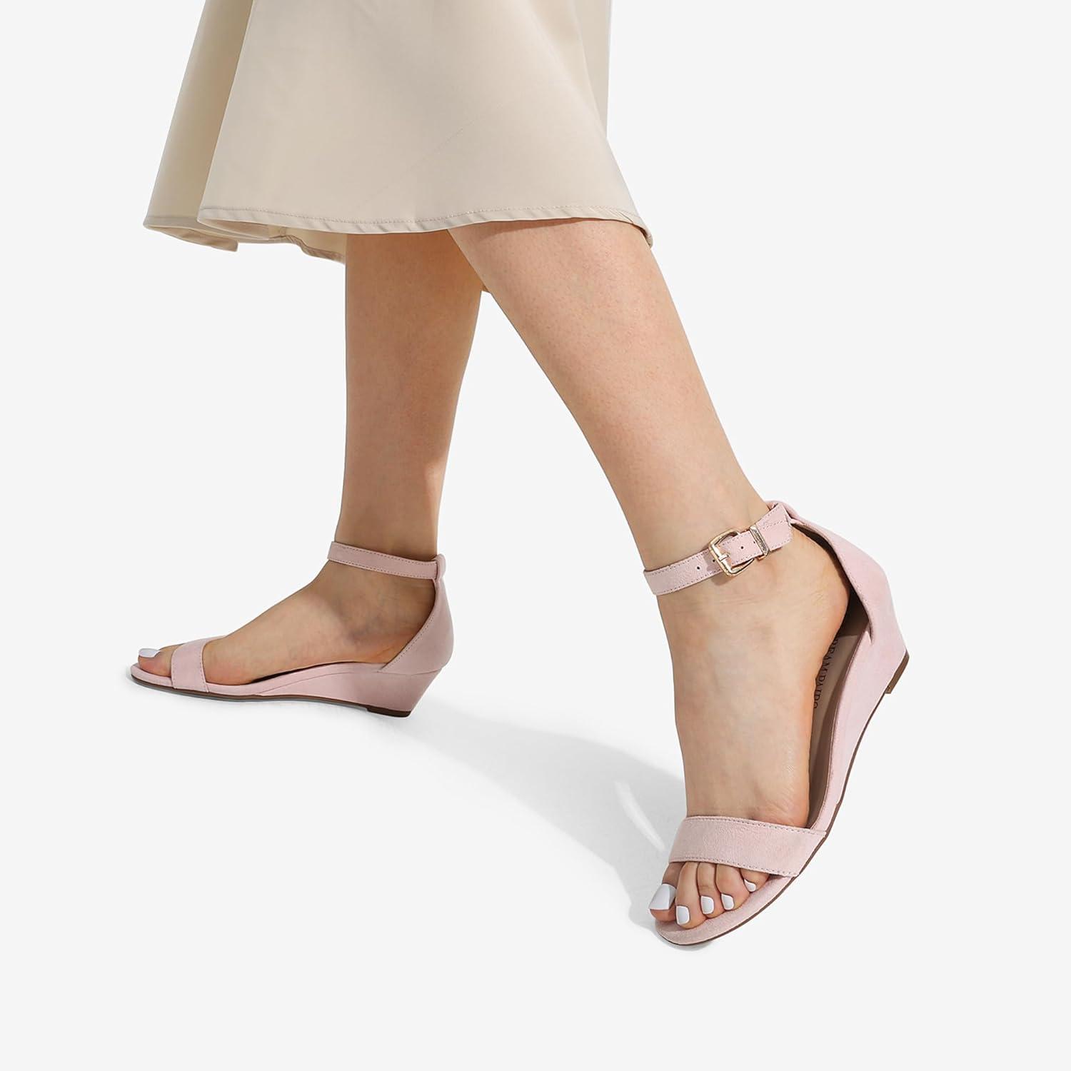 imageDREAM PAIRS Womens Ingrid Ankle Strap Low Wedge SandalPinkSuede