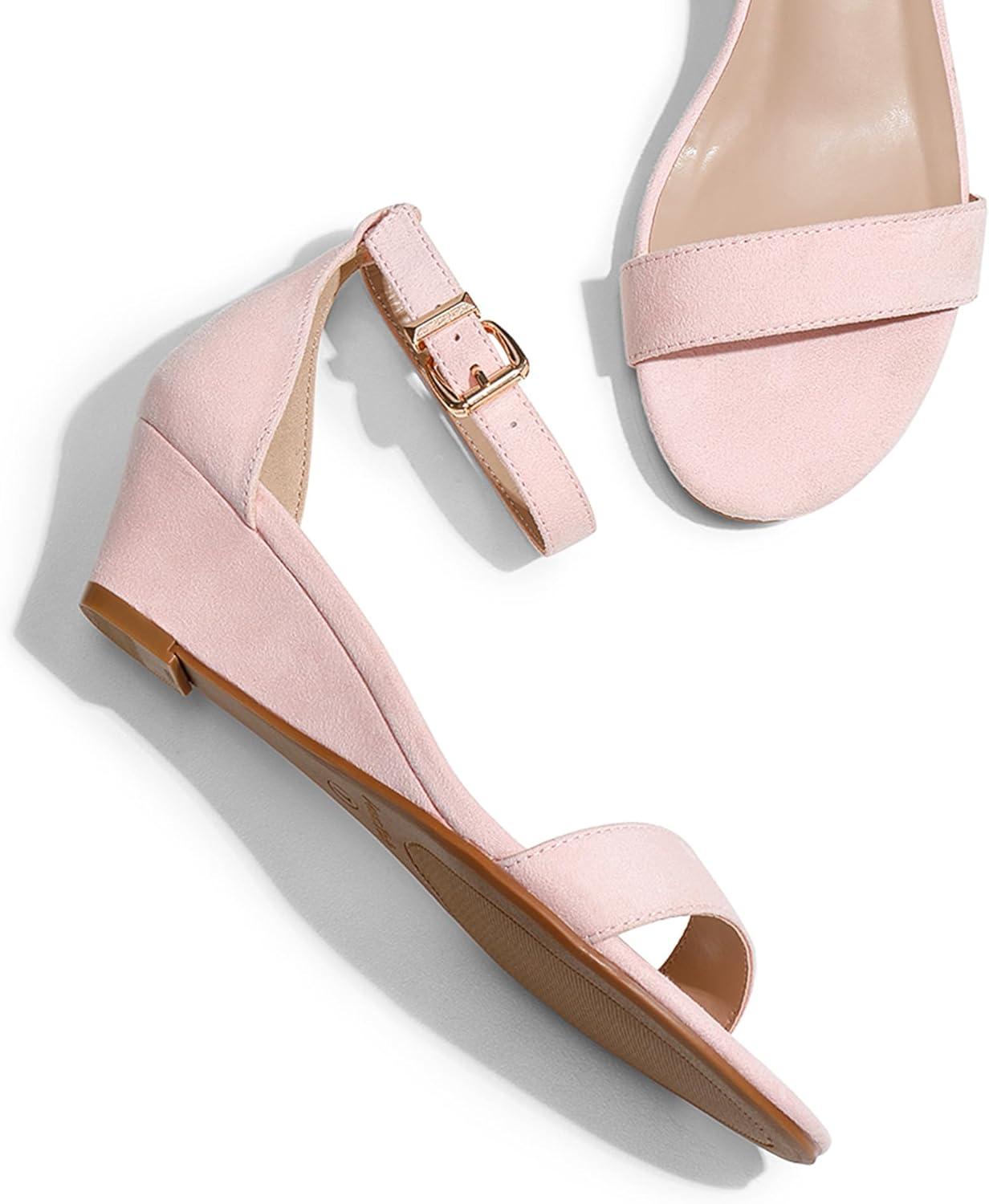 imageDREAM PAIRS Womens Ingrid Ankle Strap Low Wedge SandalPinkSuede