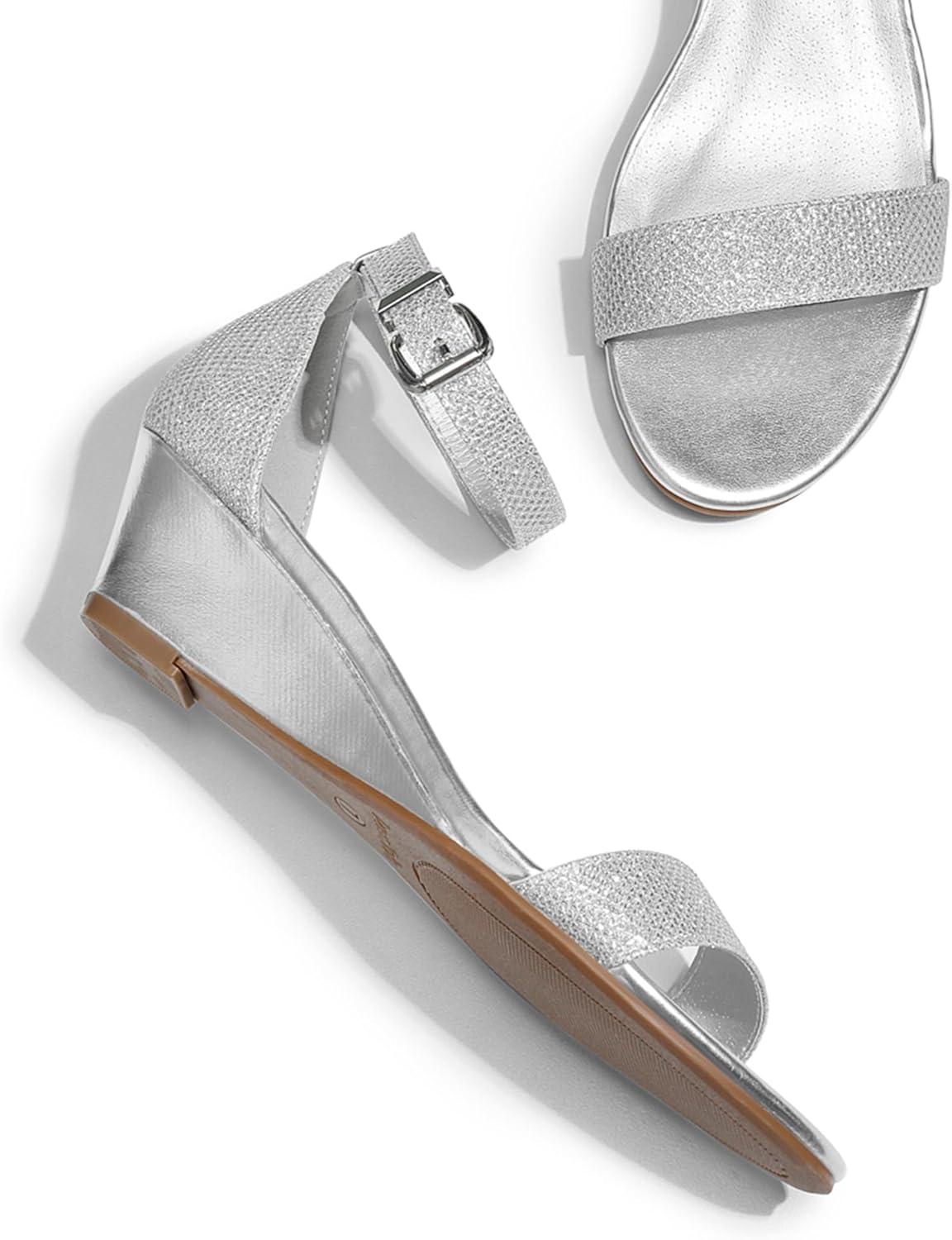 imageDREAM PAIRS Womens Ingrid Ankle Strap Low Wedge SandalSilverPlaid