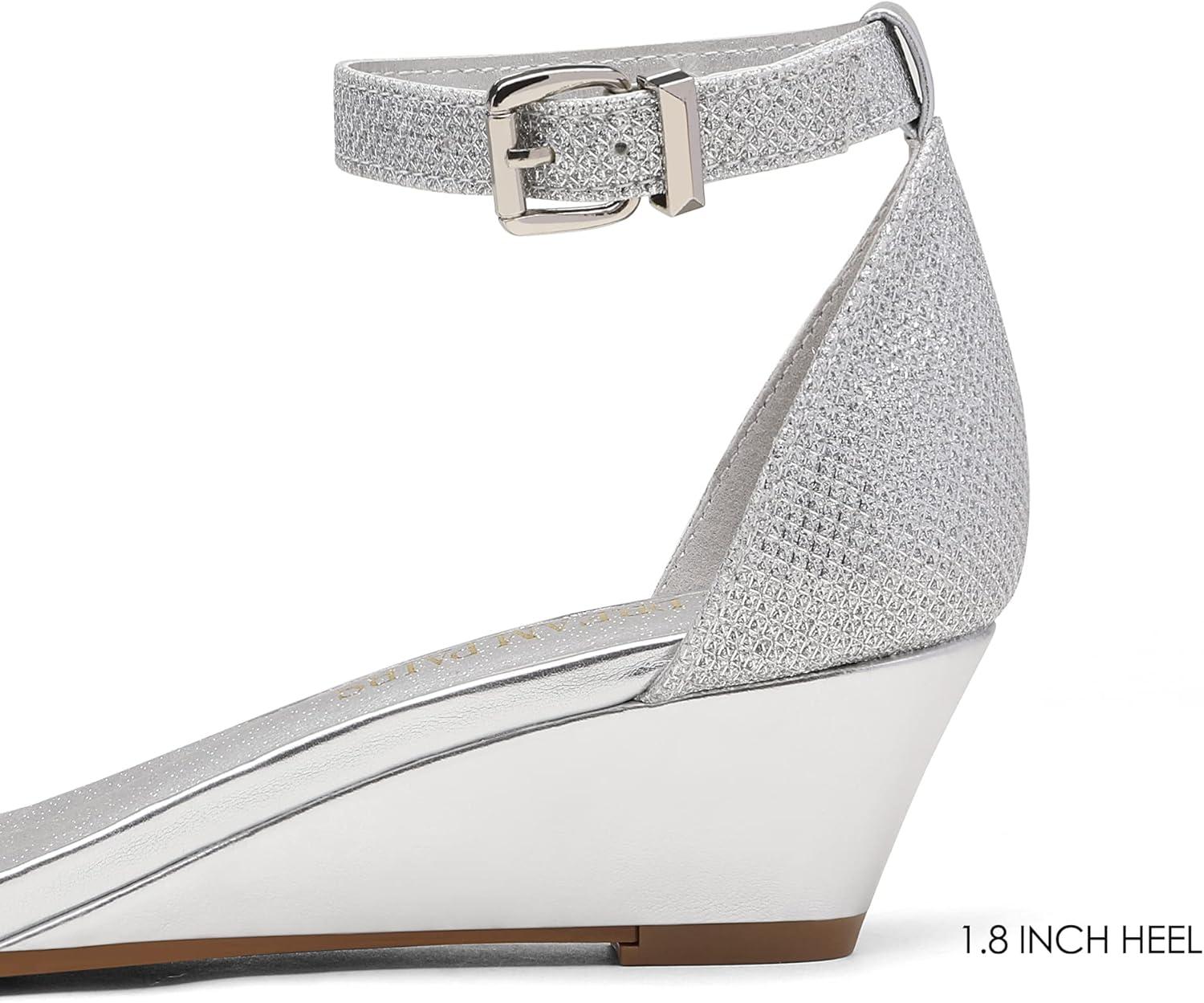 imageDREAM PAIRS Womens Ingrid Ankle Strap Low Wedge SandalSilverPlaid