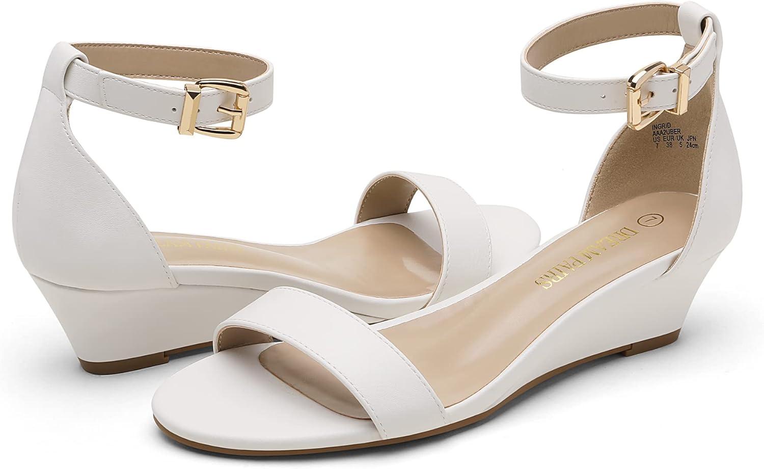 imageDREAM PAIRS Womens Ingrid Ankle Strap Low Wedge SandalWhitePu2