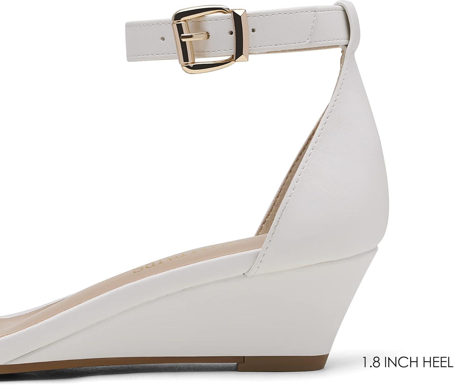 imageDREAM PAIRS Womens Ingrid Ankle Strap Low Wedge SandalWhitePu2