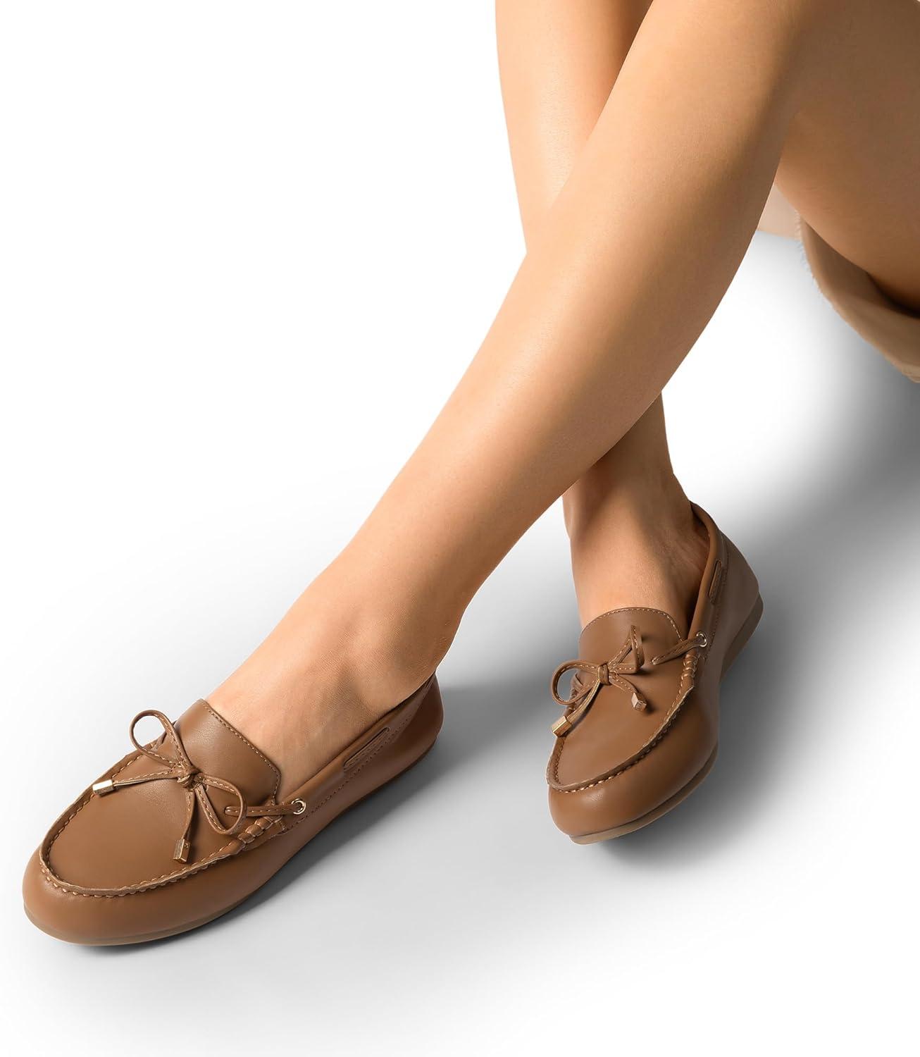 imageDREAM PAIRS Womens Loafers Comfortable Dressy Slipon Business Casual Work Shoes BowKnot Office Driving Round Toe Flats LoafersTan