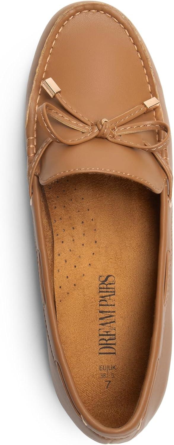 imageDREAM PAIRS Womens Loafers Comfortable Dressy Slipon Business Casual Work Shoes BowKnot Office Driving Round Toe Flats LoafersTan