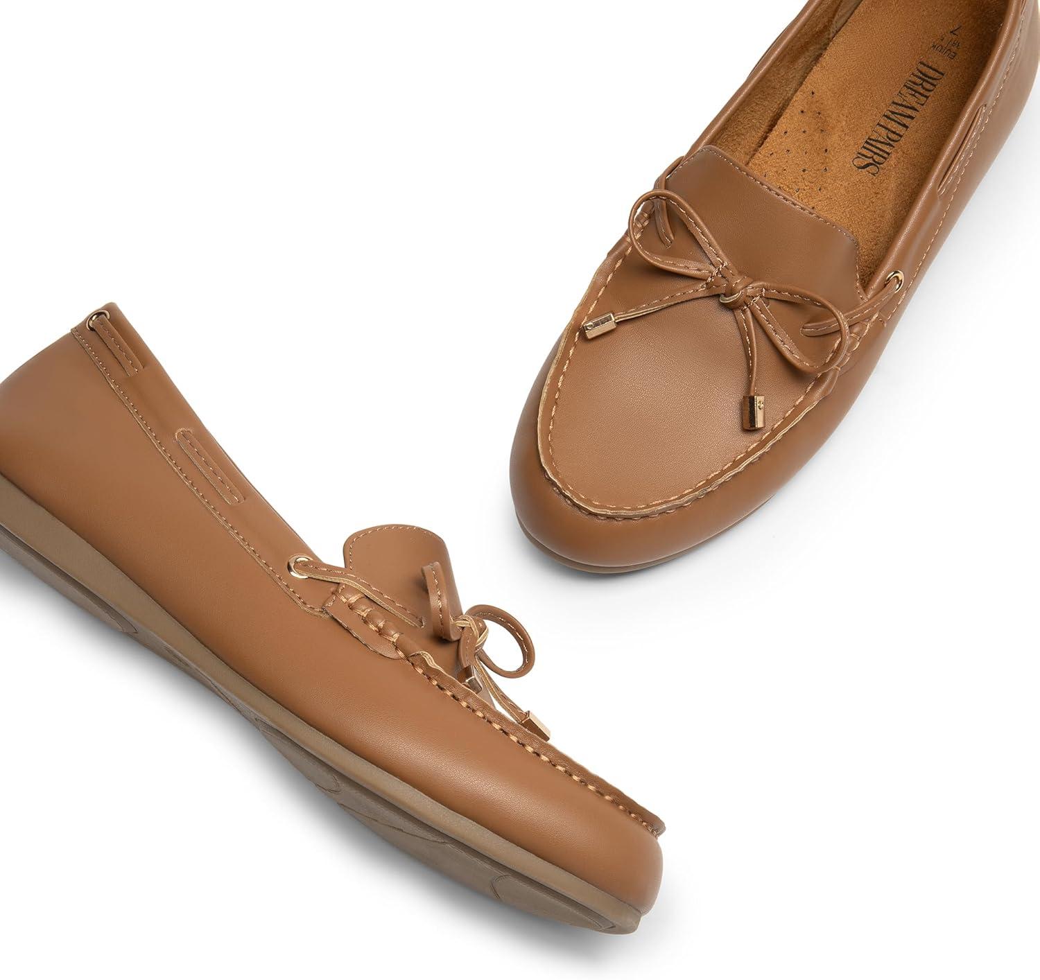 imageDREAM PAIRS Womens Loafers Comfortable Dressy Slipon Business Casual Work Shoes BowKnot Office Driving Round Toe Flats LoafersTan