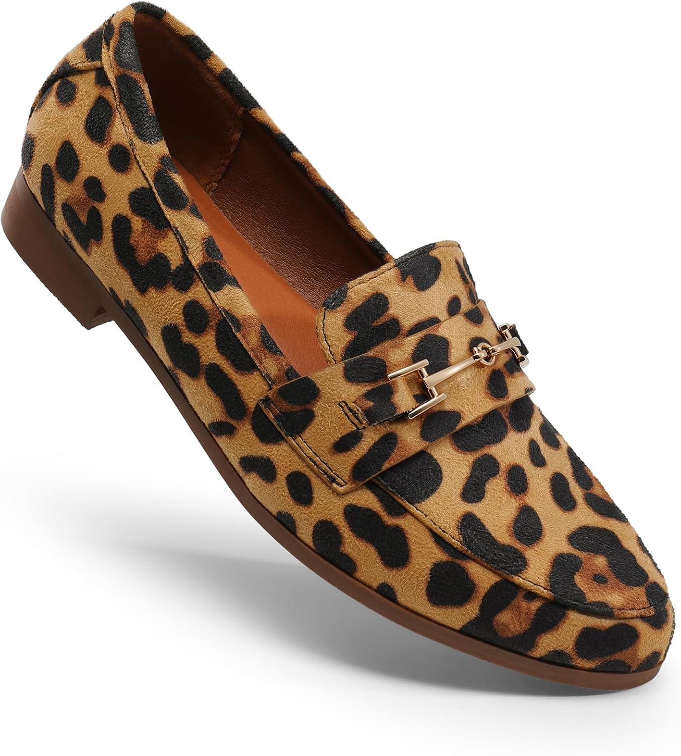 imageDREAM PAIRS Womens Loafers Penny Loafers Fashion Comfortable Flats Dressy ShoesLeopardsuede