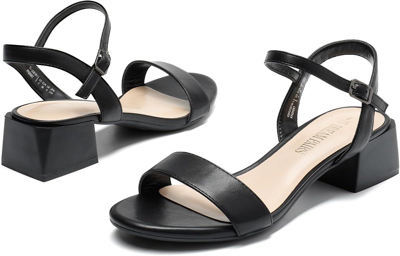 imageDREAM PAIRS Womens Low Heels for Women Classic Open Toe Ankle Strap Block Chunky Heel Sandals Holiday Party Wedding Dress Pumps ShoesBlackpu