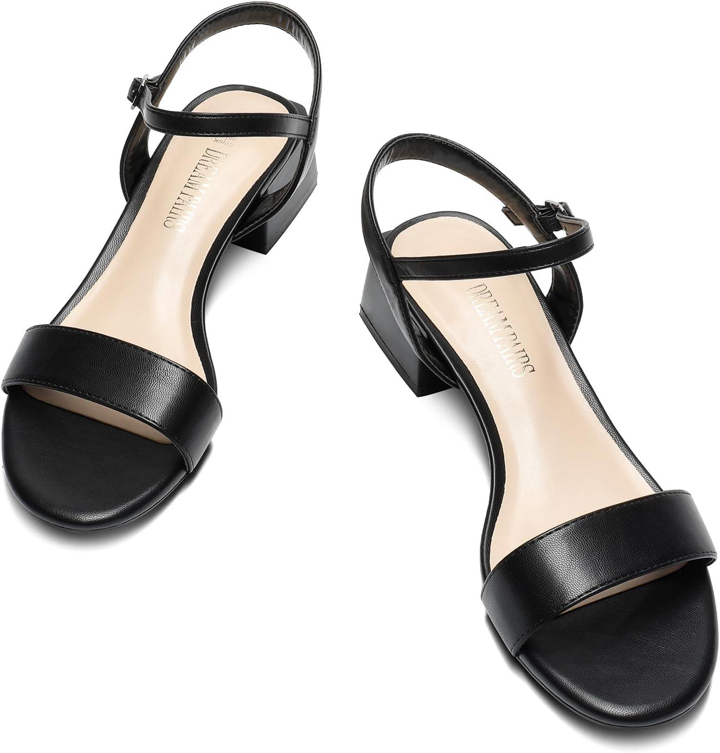 imageDREAM PAIRS Womens Low Heels for Women Classic Open Toe Ankle Strap Block Chunky Heel Sandals Holiday Party Wedding Dress Pumps ShoesBlackpu