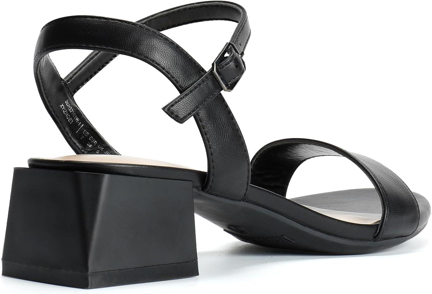 imageDREAM PAIRS Womens Low Heels for Women Classic Open Toe Ankle Strap Block Chunky Heel Sandals Holiday Party Wedding Dress Pumps ShoesBlackpu