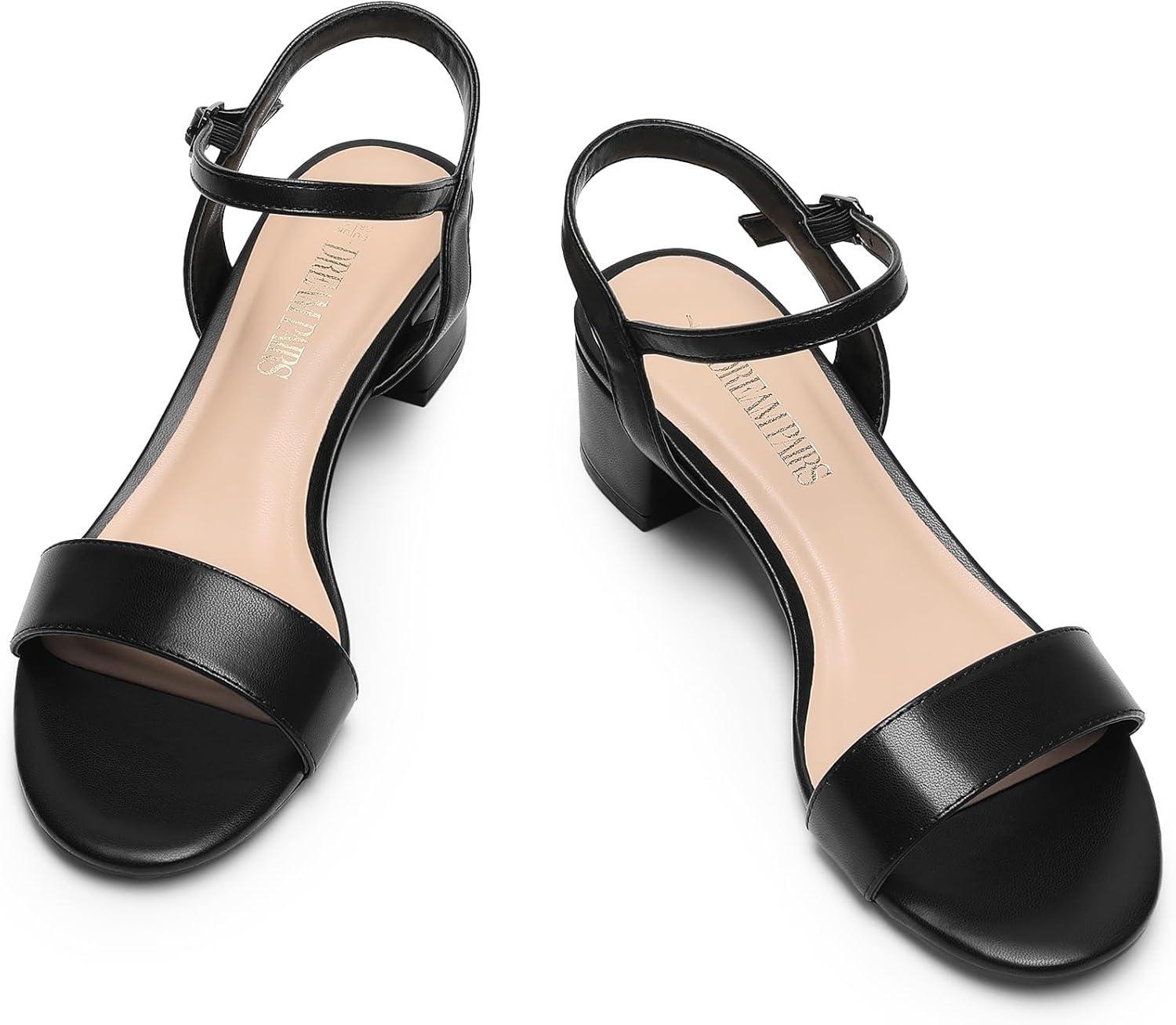 imageDREAM PAIRS Womens Low Heels for Women Classic Open Toe Ankle Strap Block Chunky Heel Sandals Holiday Party Wedding Dress Pumps ShoesBlackpu1
