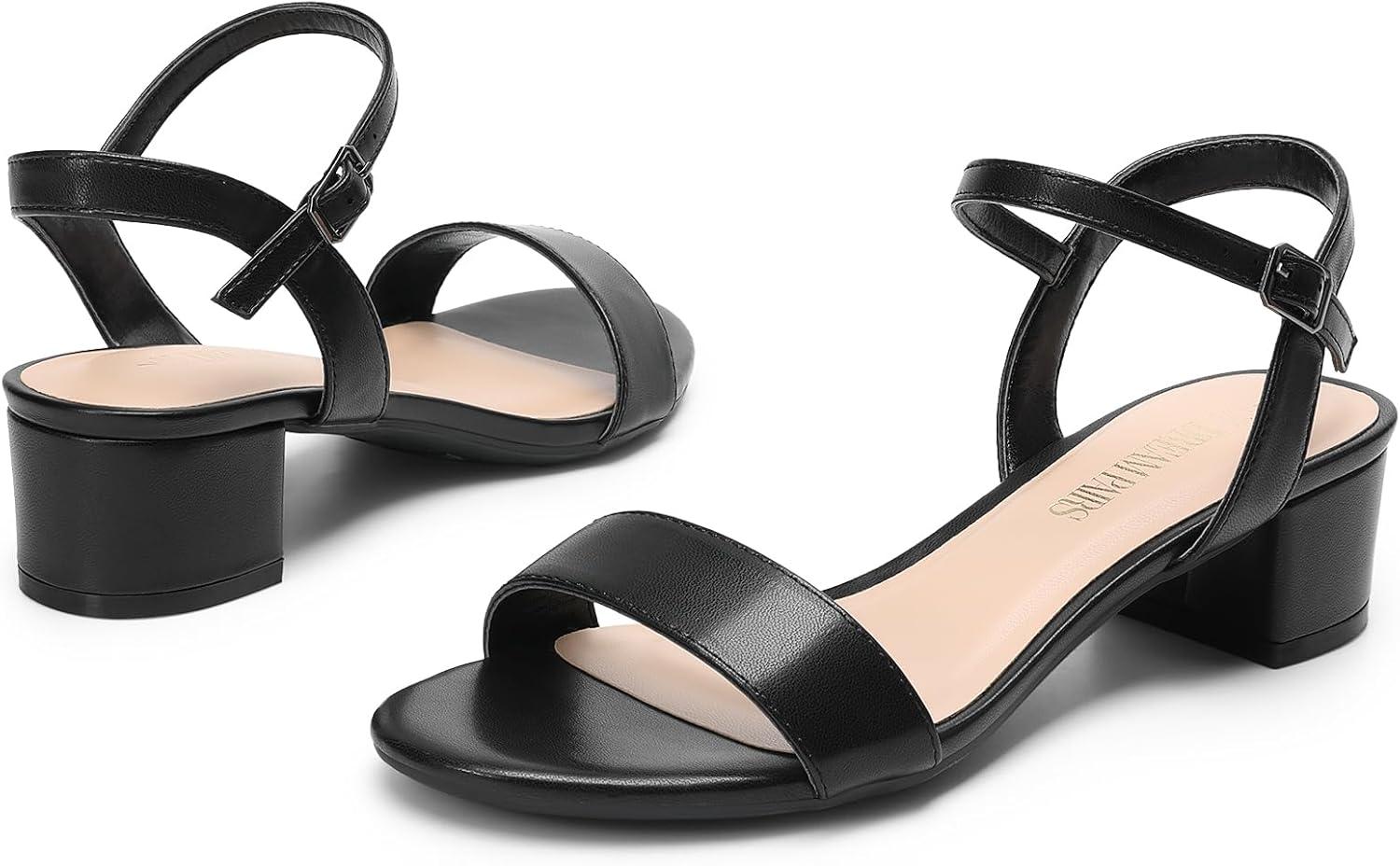 imageDREAM PAIRS Womens Low Heels for Women Classic Open Toe Ankle Strap Block Chunky Heel Sandals Holiday Party Wedding Dress Pumps ShoesBlackpu1