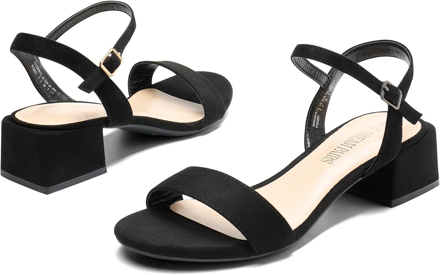 imageDREAM PAIRS Womens Low Heels for Women Classic Open Toe Ankle Strap Block Chunky Heel Sandals Holiday Party Wedding Dress Pumps ShoesBlacksuede