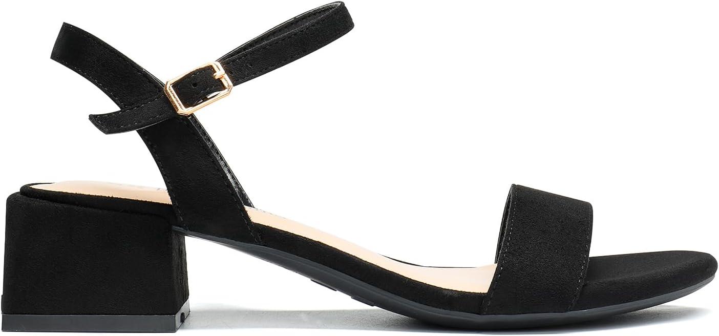 imageDREAM PAIRS Womens Low Heels for Women Classic Open Toe Ankle Strap Block Chunky Heel Sandals Holiday Party Wedding Dress Pumps ShoesBlacksuede