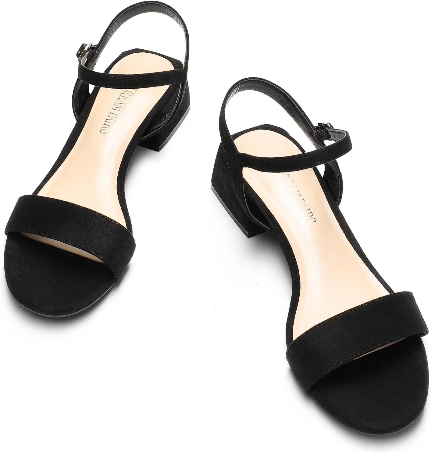 imageDREAM PAIRS Womens Low Heels for Women Classic Open Toe Ankle Strap Block Chunky Heel Sandals Holiday Party Wedding Dress Pumps ShoesBlacksuede
