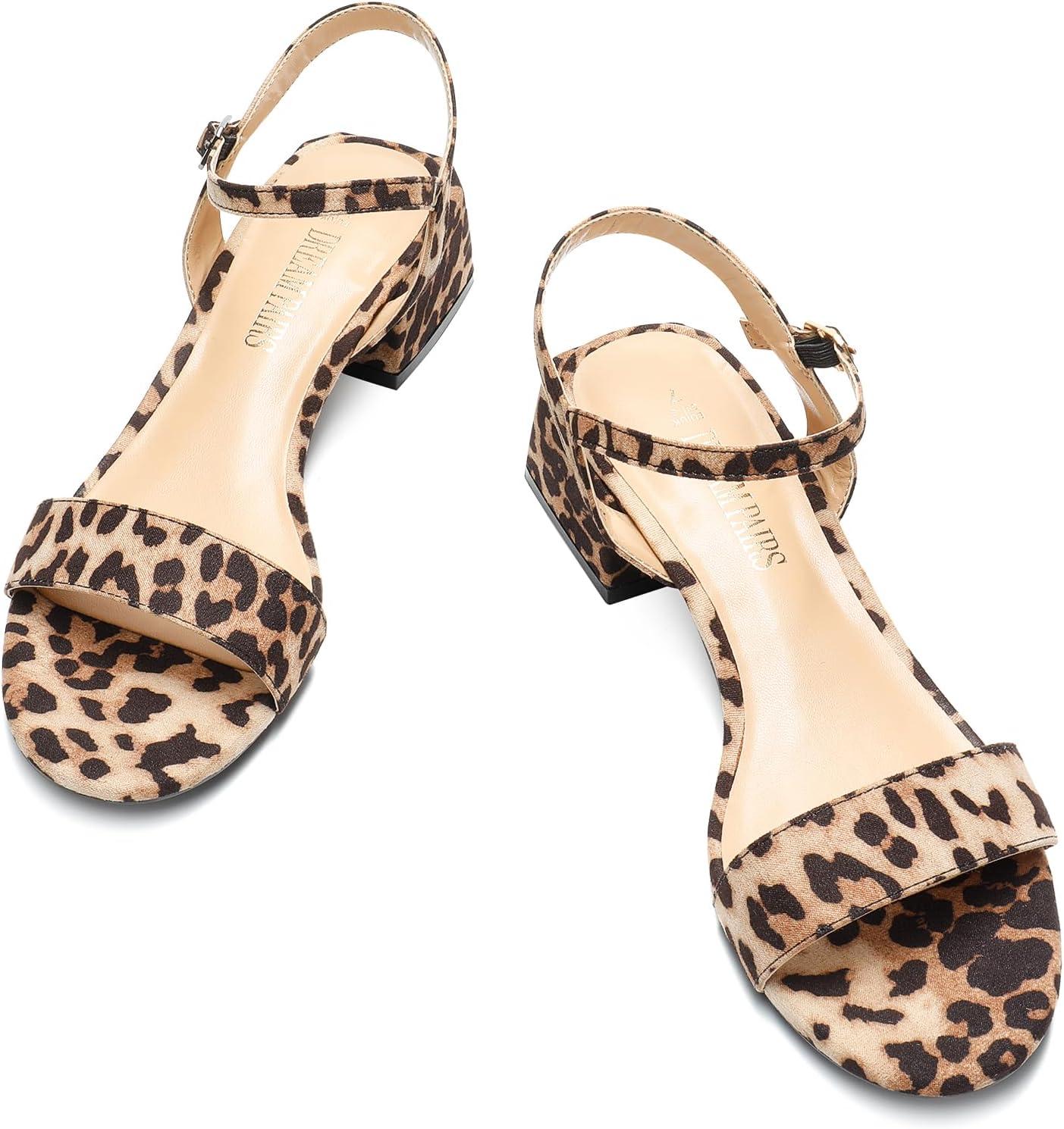 imageDREAM PAIRS Womens Low Heels for Women Classic Open Toe Ankle Strap Block Chunky Heel Sandals Holiday Party Wedding Dress Pumps ShoesLeopardsuede