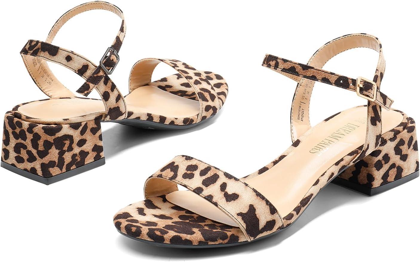 imageDREAM PAIRS Womens Low Heels for Women Classic Open Toe Ankle Strap Block Chunky Heel Sandals Holiday Party Wedding Dress Pumps ShoesLeopardsuede