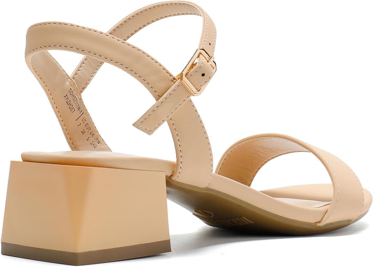 imageDREAM PAIRS Womens Low Heels for Women Classic Open Toe Ankle Strap Block Chunky Heel Sandals Holiday Party Wedding Dress Pumps ShoesNudenubuck