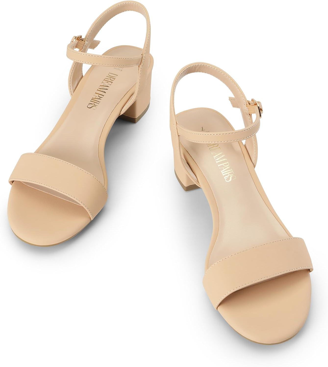 imageDREAM PAIRS Womens Low Heels for Women Classic Open Toe Ankle Strap Block Chunky Heel Sandals Holiday Party Wedding Dress Pumps ShoesNudenubuck1