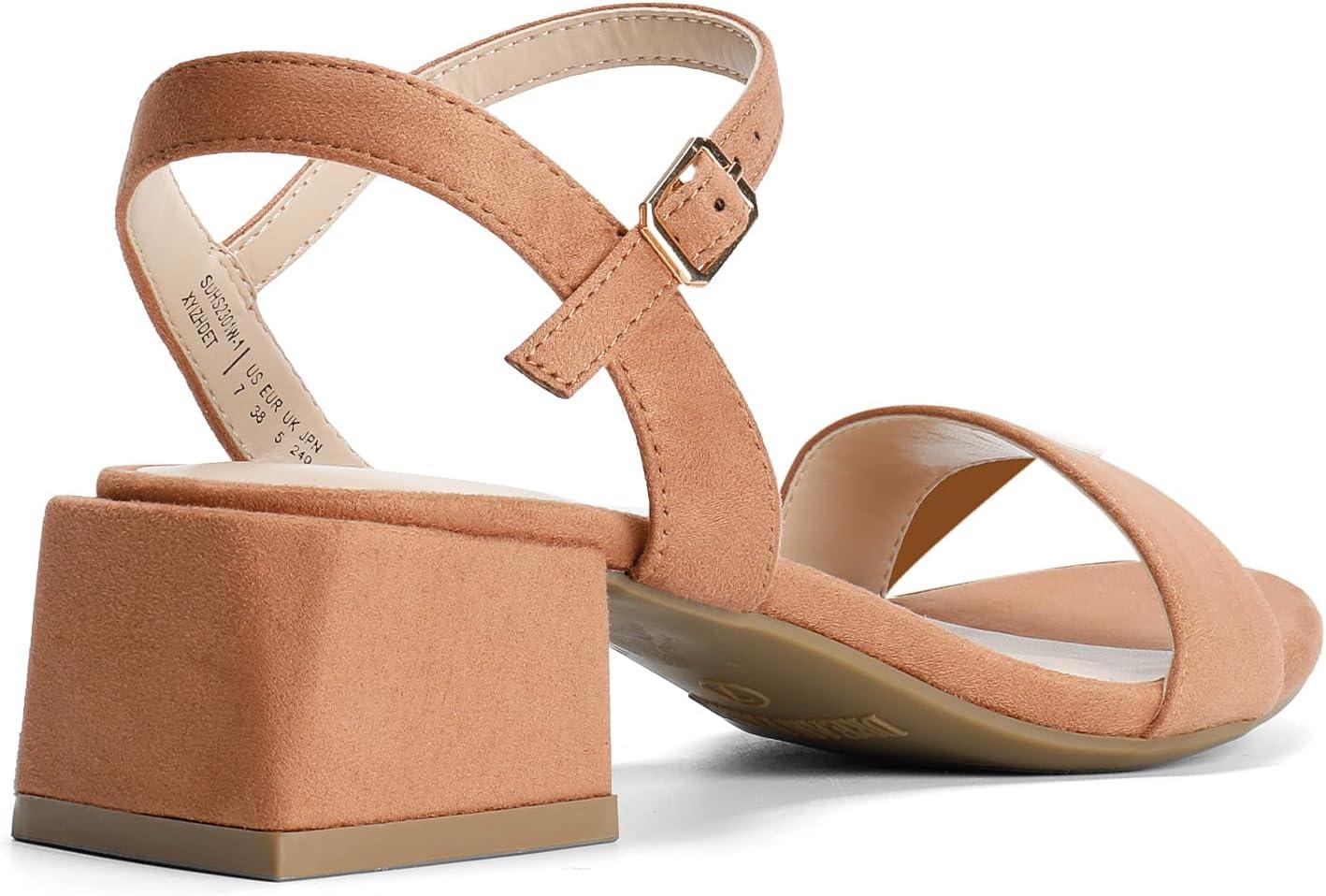 imageDREAM PAIRS Womens Low Heels for Women Classic Open Toe Ankle Strap Block Chunky Heel Sandals Holiday Party Wedding Dress Pumps ShoesTaupesuede