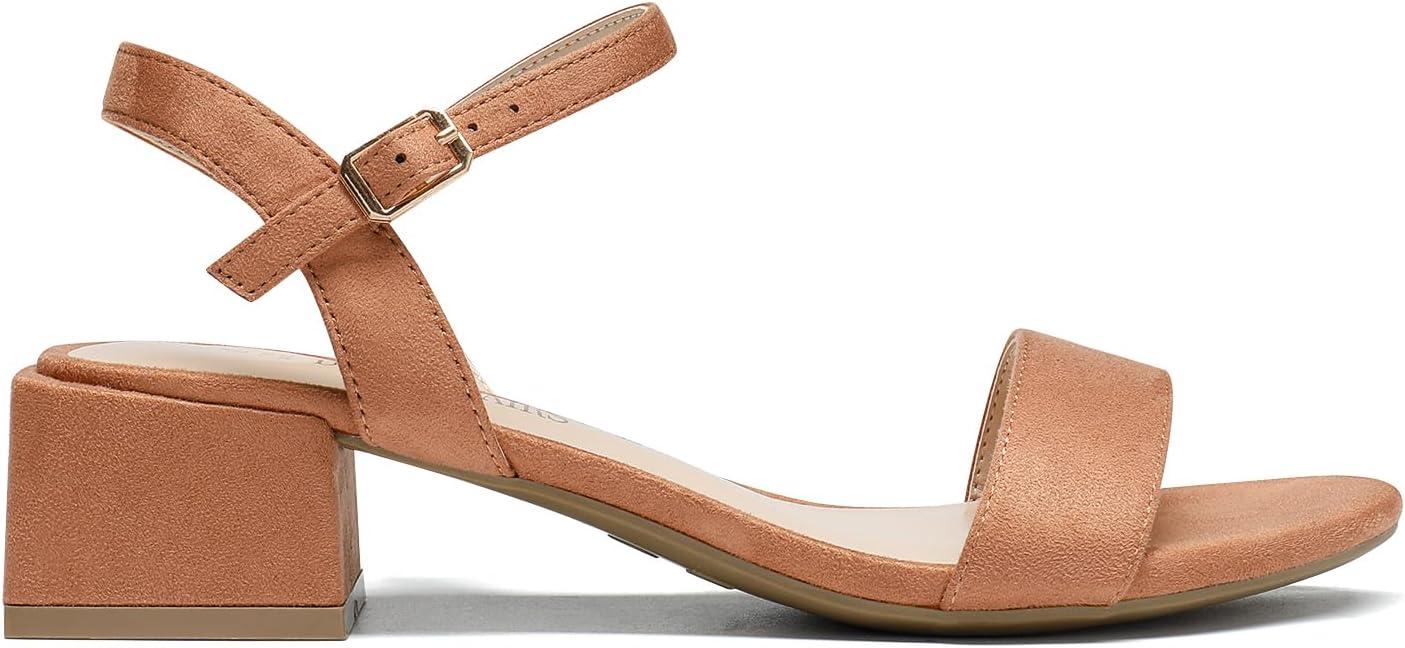 imageDREAM PAIRS Womens Low Heels for Women Classic Open Toe Ankle Strap Block Chunky Heel Sandals Holiday Party Wedding Dress Pumps ShoesTaupesuede