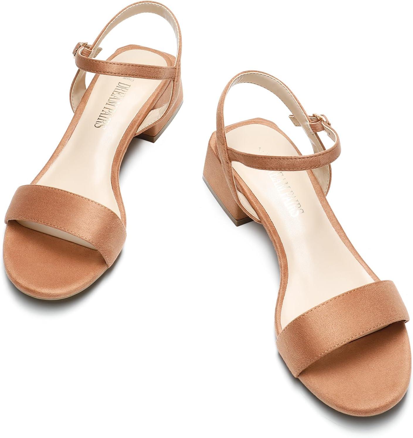 imageDREAM PAIRS Womens Low Heels for Women Classic Open Toe Ankle Strap Block Chunky Heel Sandals Holiday Party Wedding Dress Pumps ShoesTaupesuede