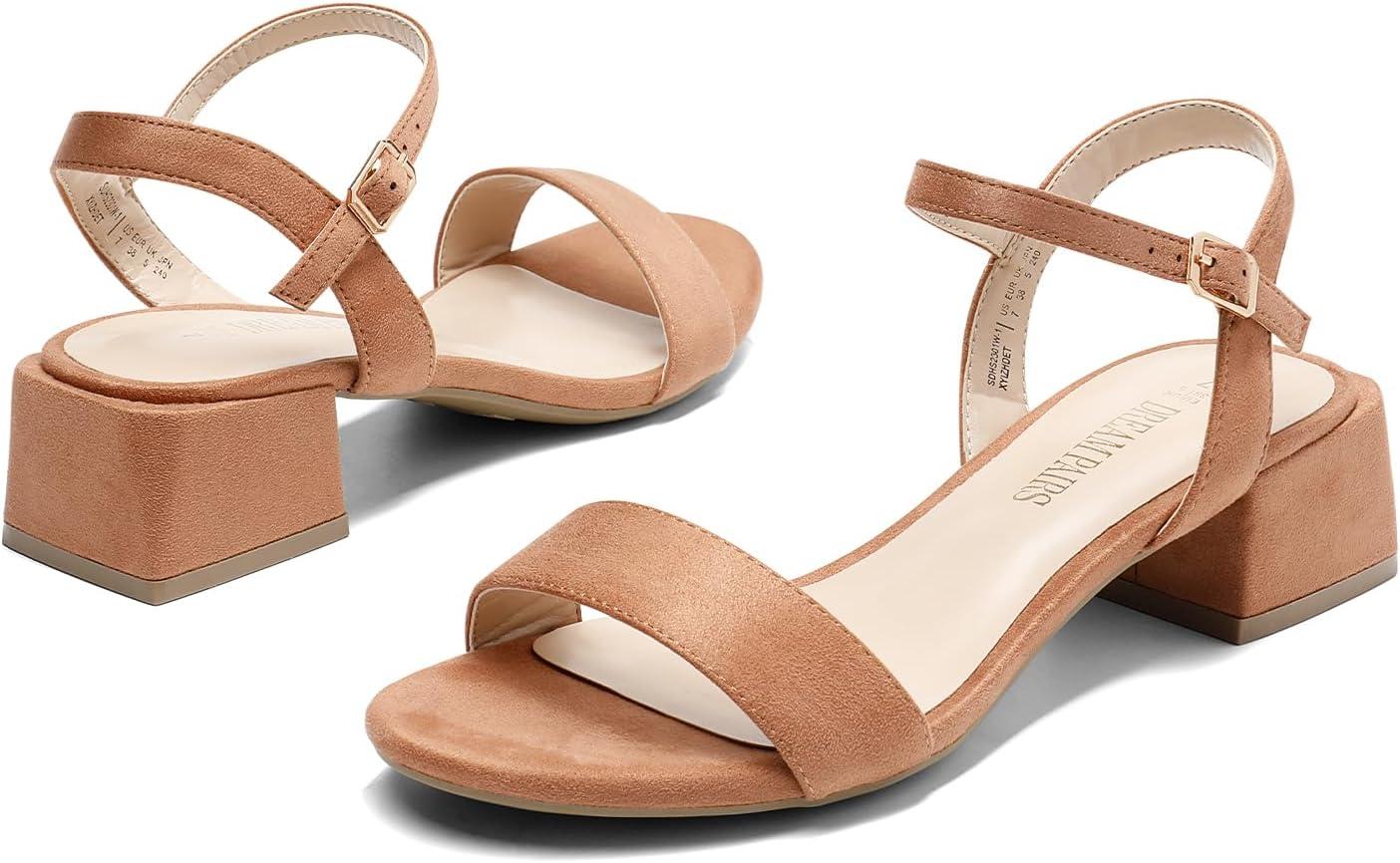 imageDREAM PAIRS Womens Low Heels for Women Classic Open Toe Ankle Strap Block Chunky Heel Sandals Holiday Party Wedding Dress Pumps ShoesTaupesuede