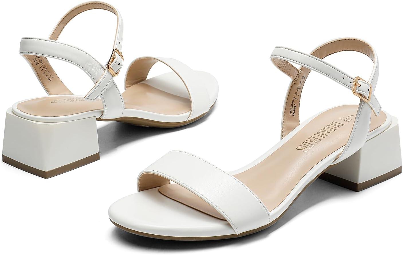 imageDREAM PAIRS Womens Low Heels for Women Classic Open Toe Ankle Strap Block Chunky Heel Sandals Holiday Party Wedding Dress Pumps ShoesWhitepu