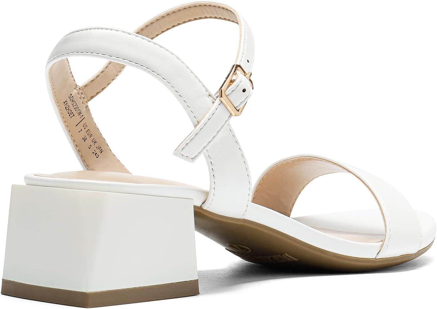 imageDREAM PAIRS Womens Low Heels for Women Classic Open Toe Ankle Strap Block Chunky Heel Sandals Holiday Party Wedding Dress Pumps ShoesWhitepu