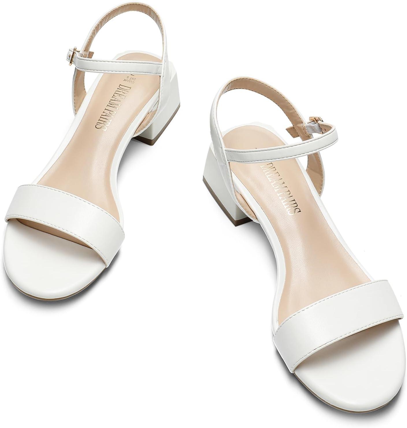 imageDREAM PAIRS Womens Low Heels for Women Classic Open Toe Ankle Strap Block Chunky Heel Sandals Holiday Party Wedding Dress Pumps ShoesWhitepu