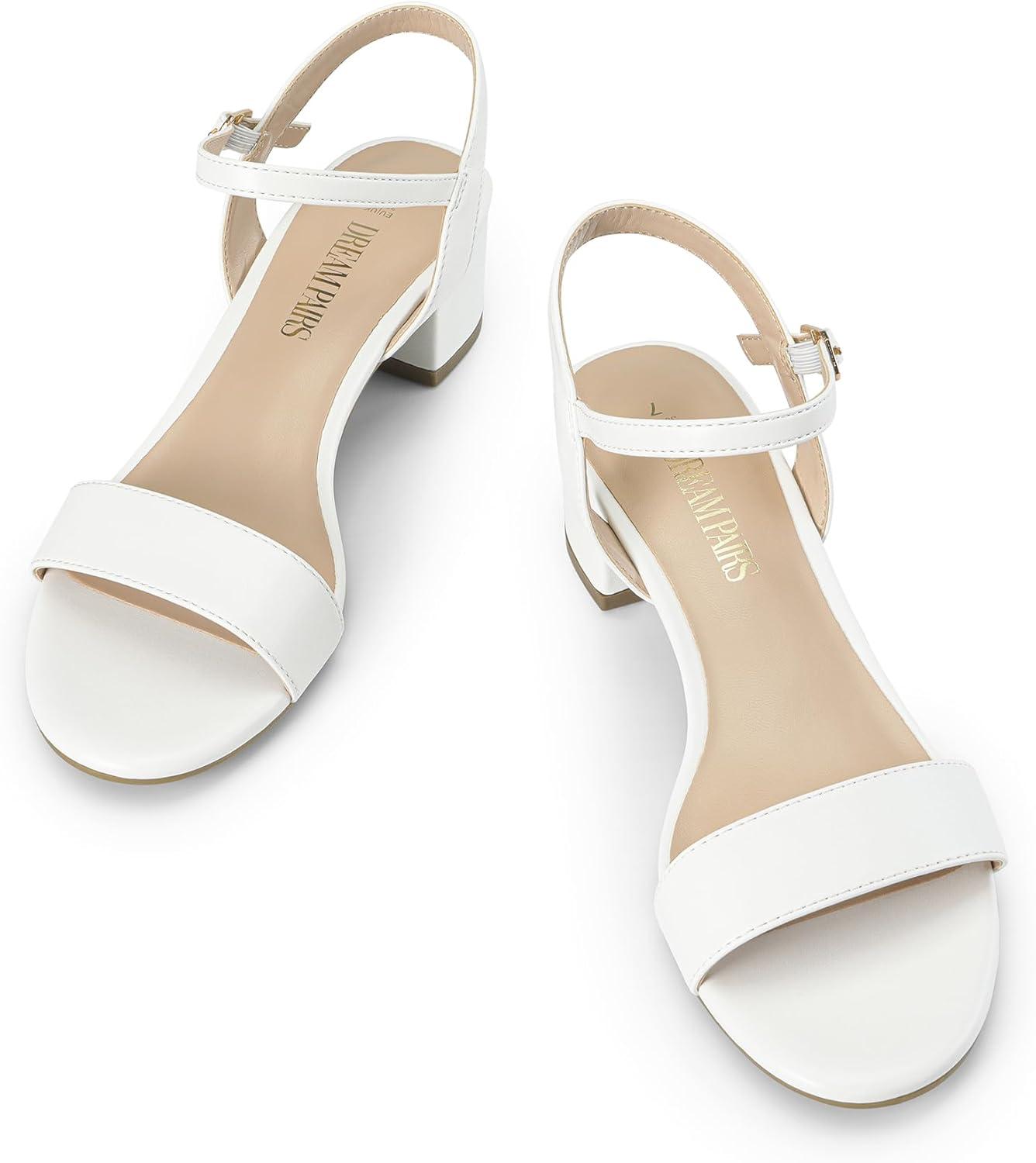 imageDREAM PAIRS Womens Low Heels for Women Classic Open Toe Ankle Strap Block Chunky Heel Sandals Holiday Party Wedding Dress Pumps ShoesWhitepu1