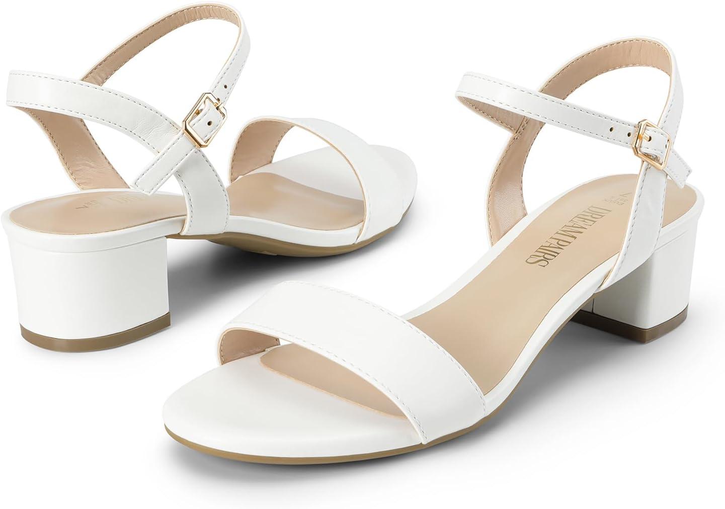 imageDREAM PAIRS Womens Low Heels for Women Classic Open Toe Ankle Strap Block Chunky Heel Sandals Holiday Party Wedding Dress Pumps ShoesWhitepu1