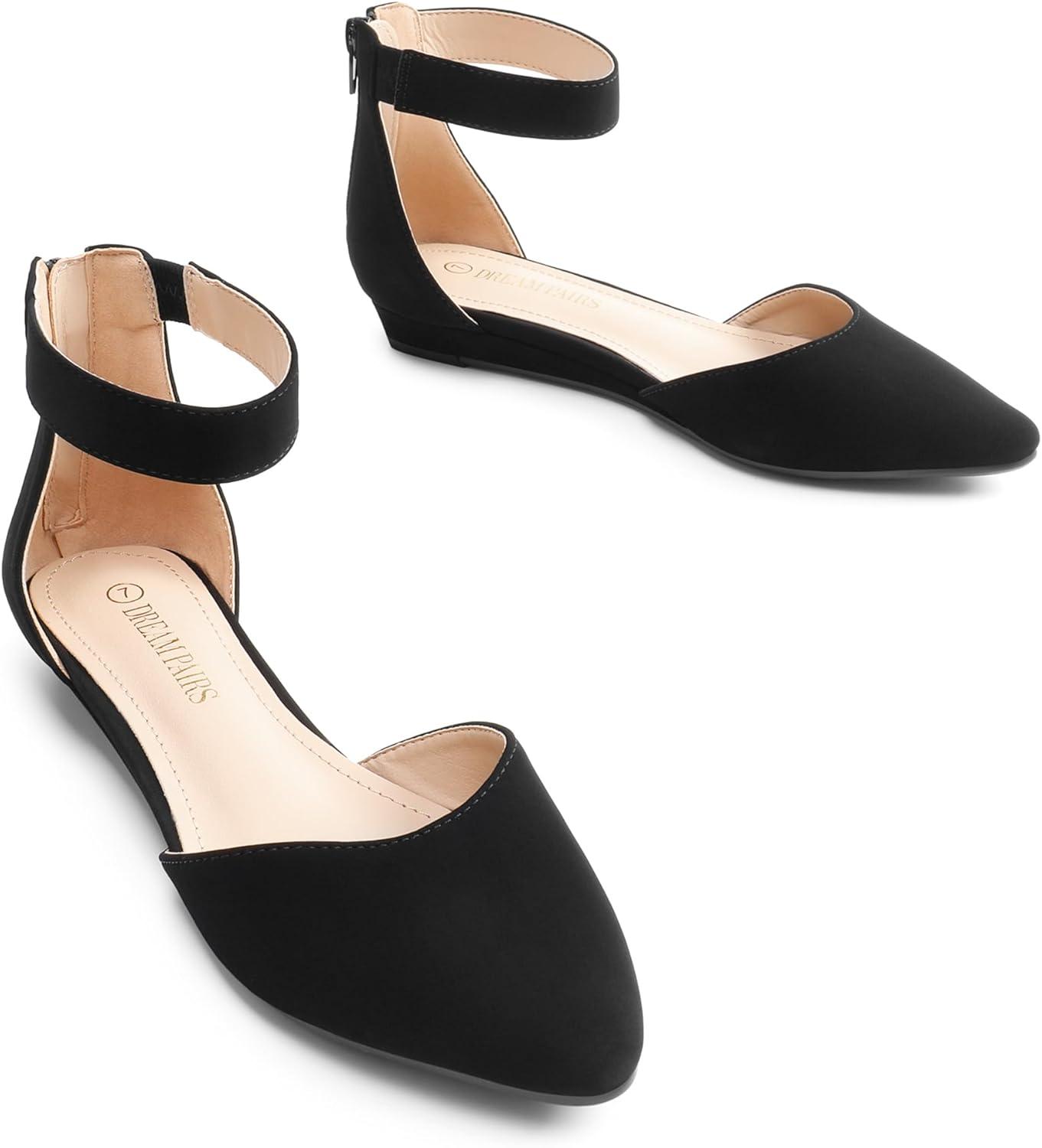 imageDREAM PAIRS Womens Low Wedge Round Toe Ankle Strap Dress Comfortable Casual Flats ShoesBlackNubuck