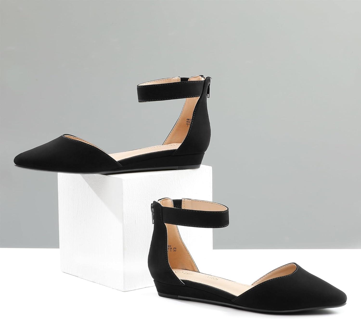 imageDREAM PAIRS Womens Low Wedge Round Toe Ankle Strap Dress Comfortable Casual Flats ShoesBlackNubuck