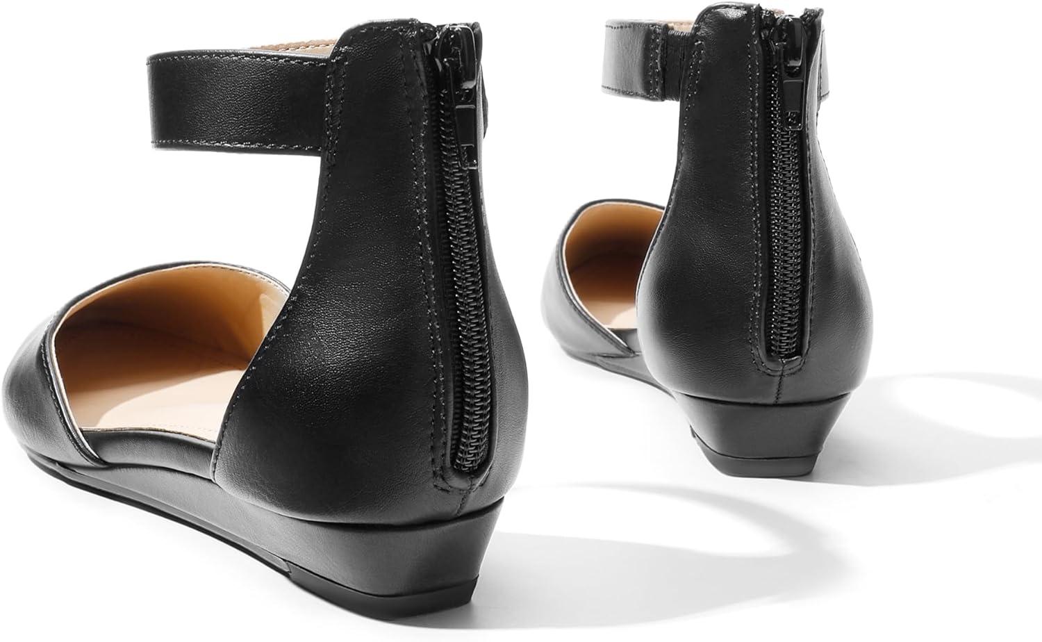 imageDREAM PAIRS Womens Low Wedge Round Toe Ankle Strap Dress Comfortable Casual Flats ShoesBlackPu