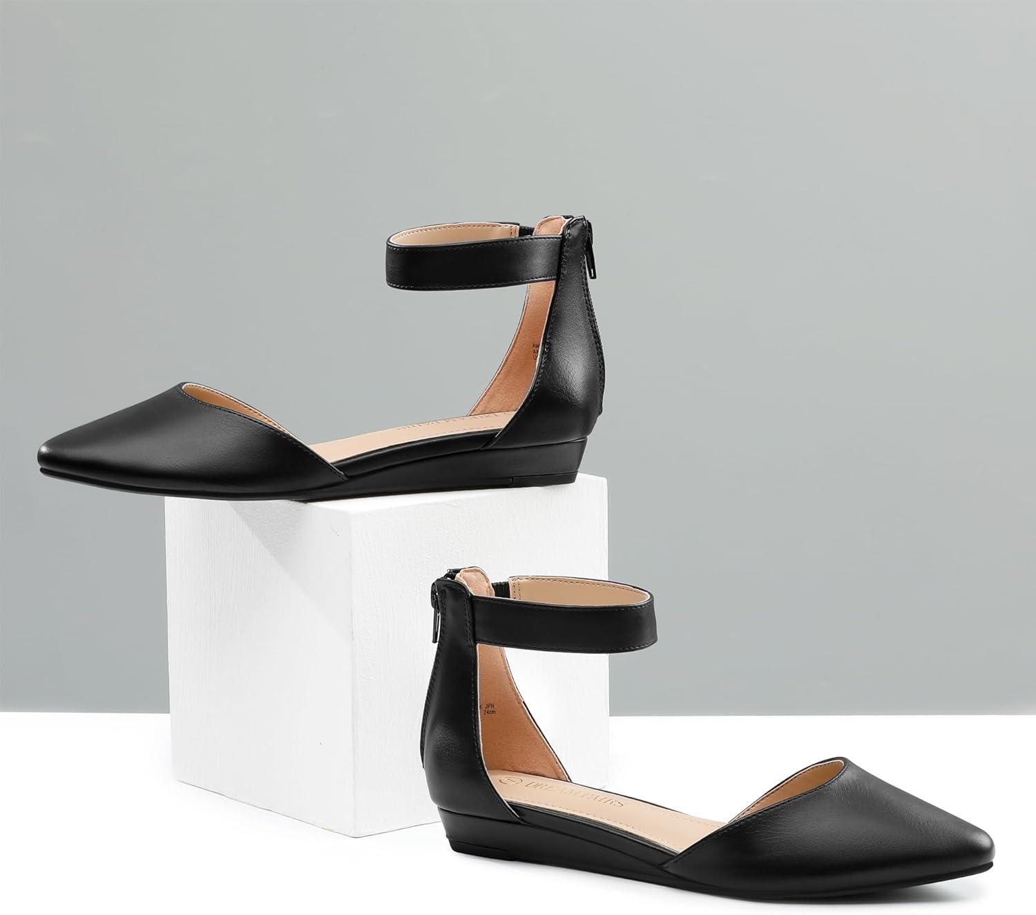 imageDREAM PAIRS Womens Low Wedge Round Toe Ankle Strap Dress Comfortable Casual Flats ShoesBlackPu