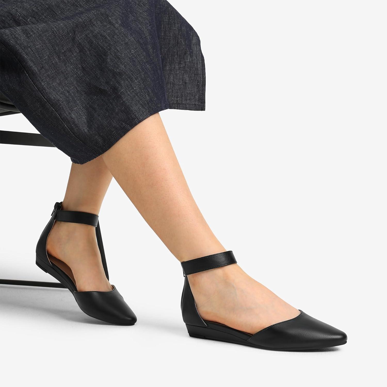 imageDREAM PAIRS Womens Low Wedge Round Toe Ankle Strap Dress Comfortable Casual Flats ShoesBlackPu