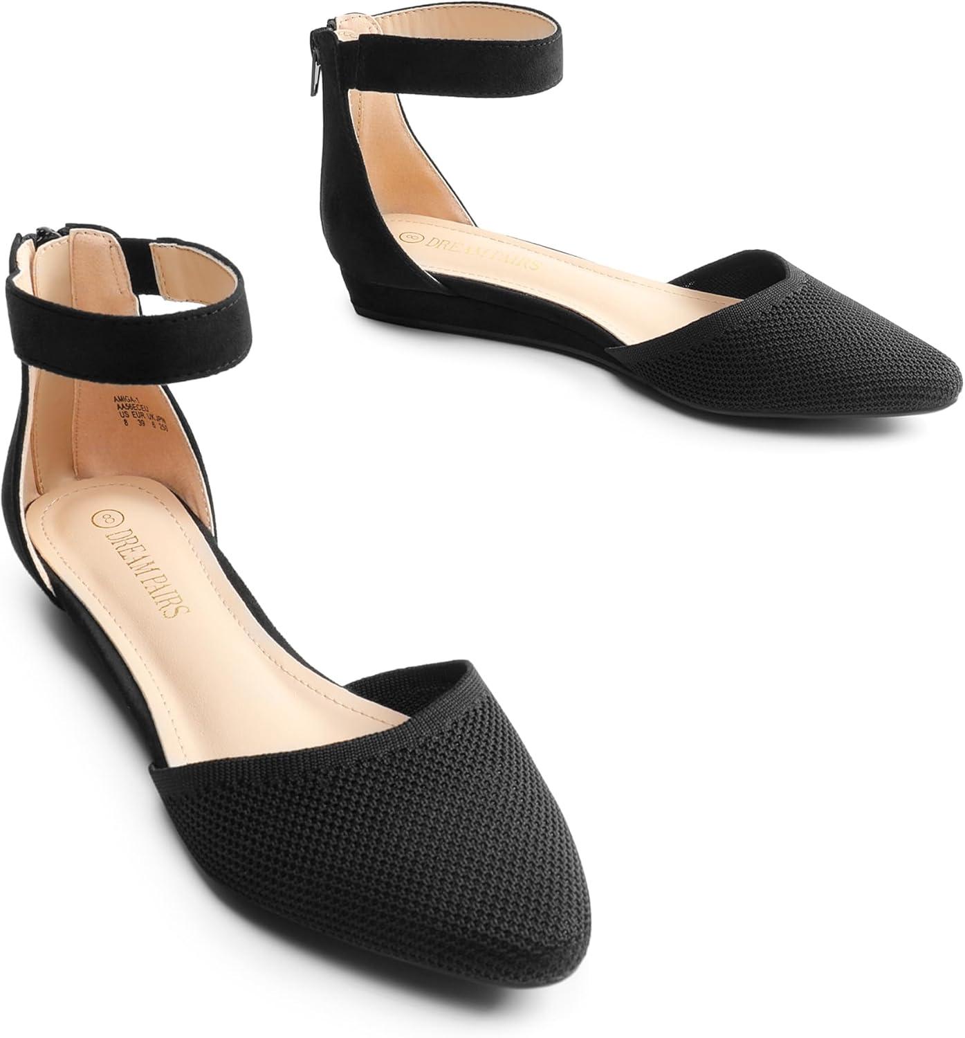 imageDREAM PAIRS Womens Low Wedge Round Toe Ankle Strap Dress Comfortable Casual Flats ShoesBlackknit