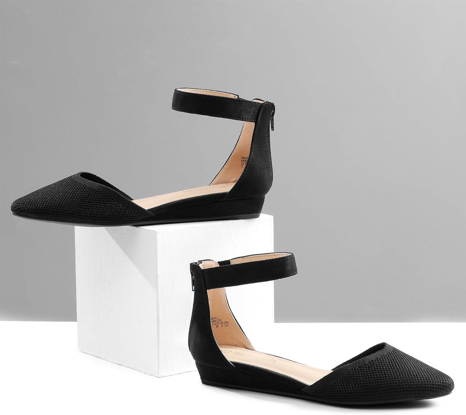 imageDREAM PAIRS Womens Low Wedge Round Toe Ankle Strap Dress Comfortable Casual Flats ShoesBlackknit